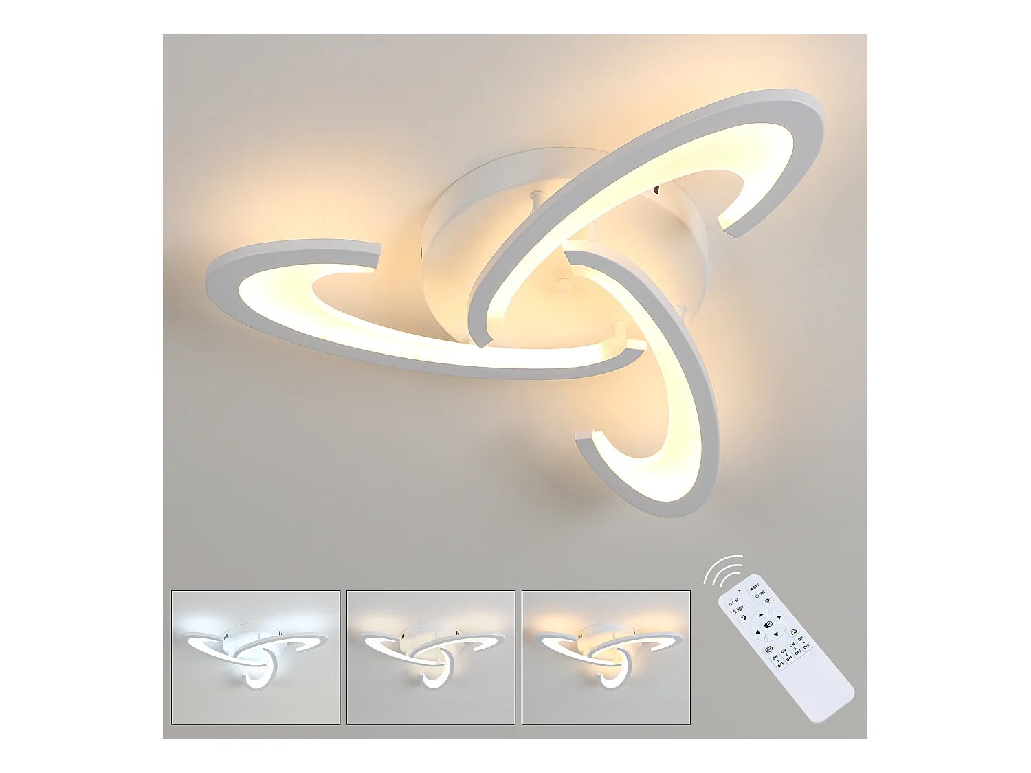 Plafonnier LED Dimmable Moderne, 30W avec Télécommande, 3000K-6500K, 3 Têtes en Acrylique, Luminaire de Plafond LED pour Chambre, Salon, Entrée