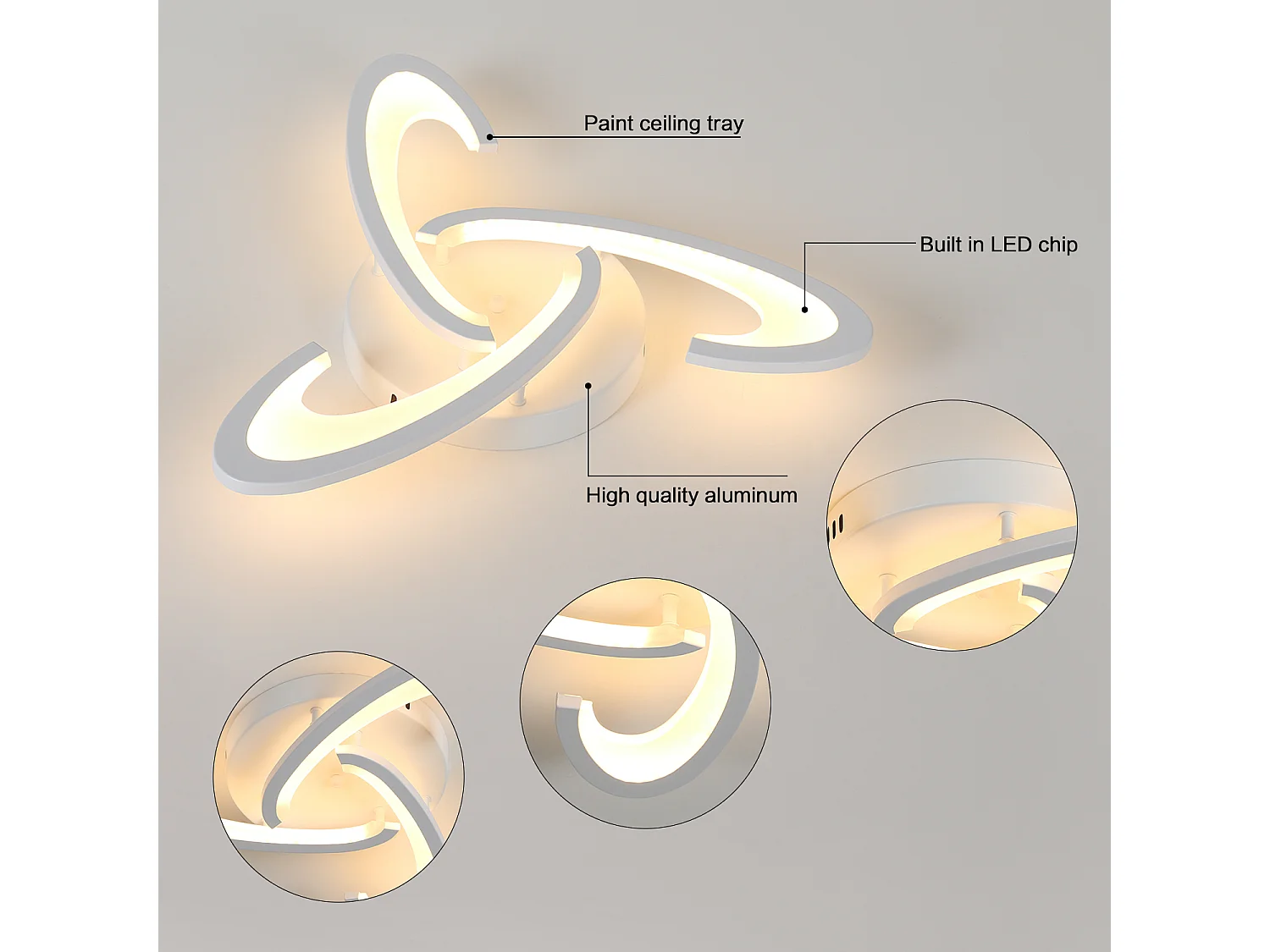 Plafonnier LED Dimmable Moderne, 30W avec Télécommande, 3000K-6500K, 3 Têtes en Acrylique, Luminaire de Plafond LED pour Chambre, Salon, Entrée