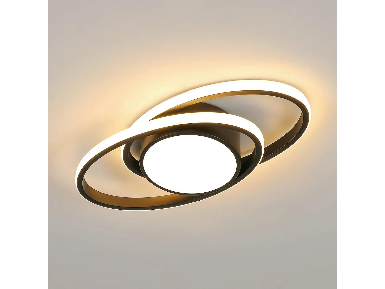 Plafonnier LED, Lampe de plafond Rond 39W, Lumière Chaude 3000K, Moderne Luminaire Plafonnier pour Salon Chambre Cuisine Balcon (Noir) [Classe énergétique E]
