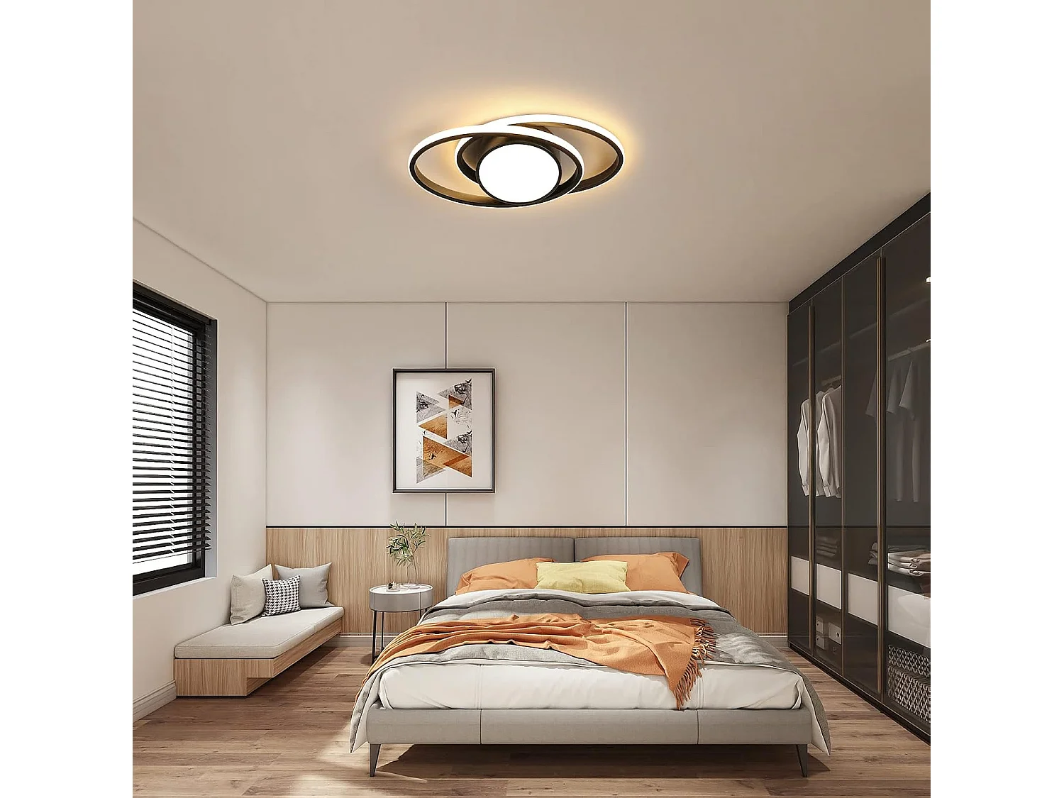 Plafonnier LED, Lampe de plafond Rond 39W, Lumière Chaude 3000K, Moderne Luminaire Plafonnier pour Salon Chambre Cuisine Balcon (Noir) [Classe énergétique E]