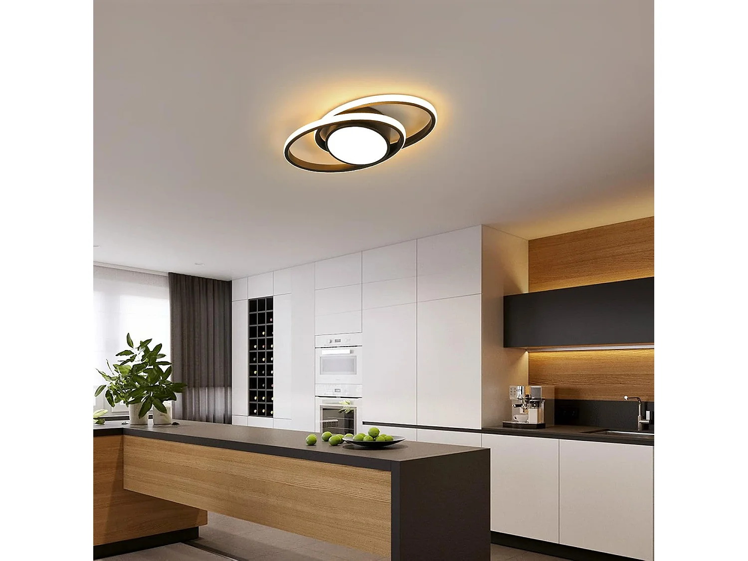 Plafonnier LED, Lampe de plafond Rond 39W, Lumière Chaude 3000K, Moderne Luminaire Plafonnier pour Salon Chambre Cuisine Balcon (Noir) [Classe énergétique E]