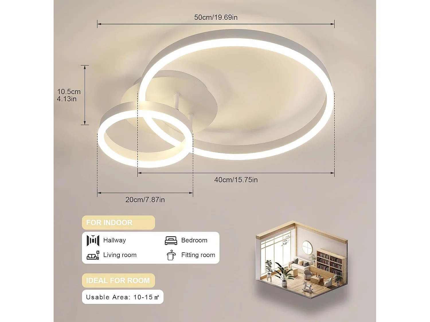 42W 4725LM Plafonnier LED Moderne, Luminaire Plafonnier Rond Ø50cm, Lampe de Plafond en Acrylique pour Salon, Chambre,Lumière Naturelle 4500K, Blanc