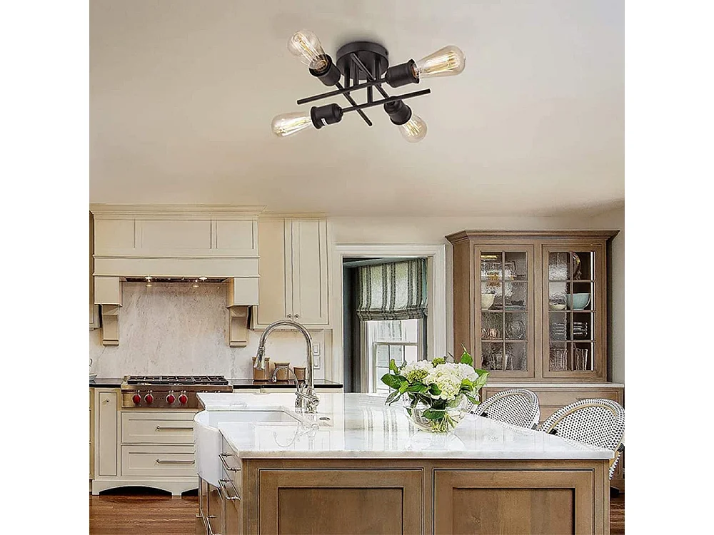 Plafonnier semi-encastré noir mat, lustre moderne à 4 lumières pour ferme cuisine salle à manger chambre