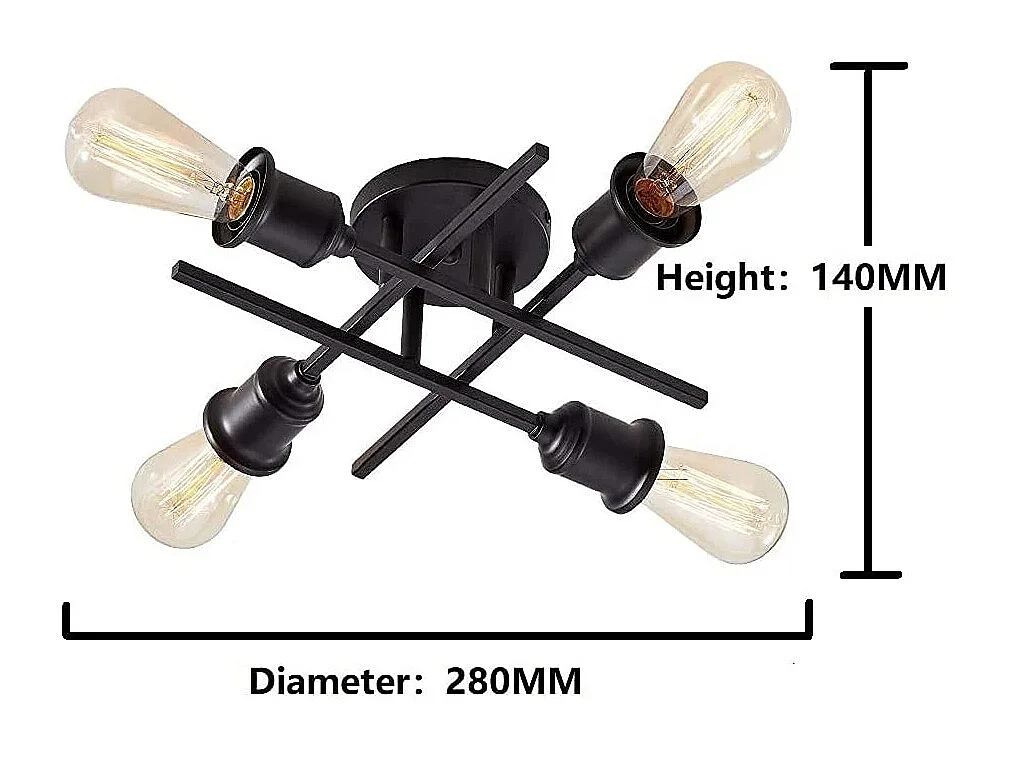 Plafonnier semi-encastré noir mat, lustre moderne à 4 lumières pour ferme cuisine salle à manger chambre