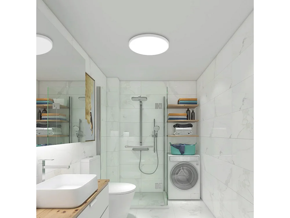 Plafonnier LED Étanche IP54 27CM - 24W 2700LM 6500K - Salle de Bain, Cuisine, Couloir, Balcon