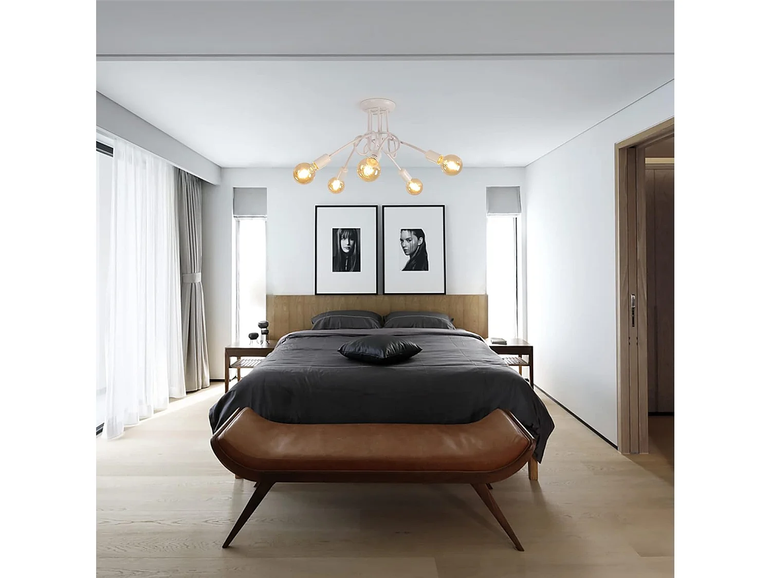 Plafonnier Industriel Vintage 5 Lumières DIY, Suspension Moderne en Fer pour Salon Chambre Cuisine, E27, Max 60W, Blanc (Sans Ampoules)