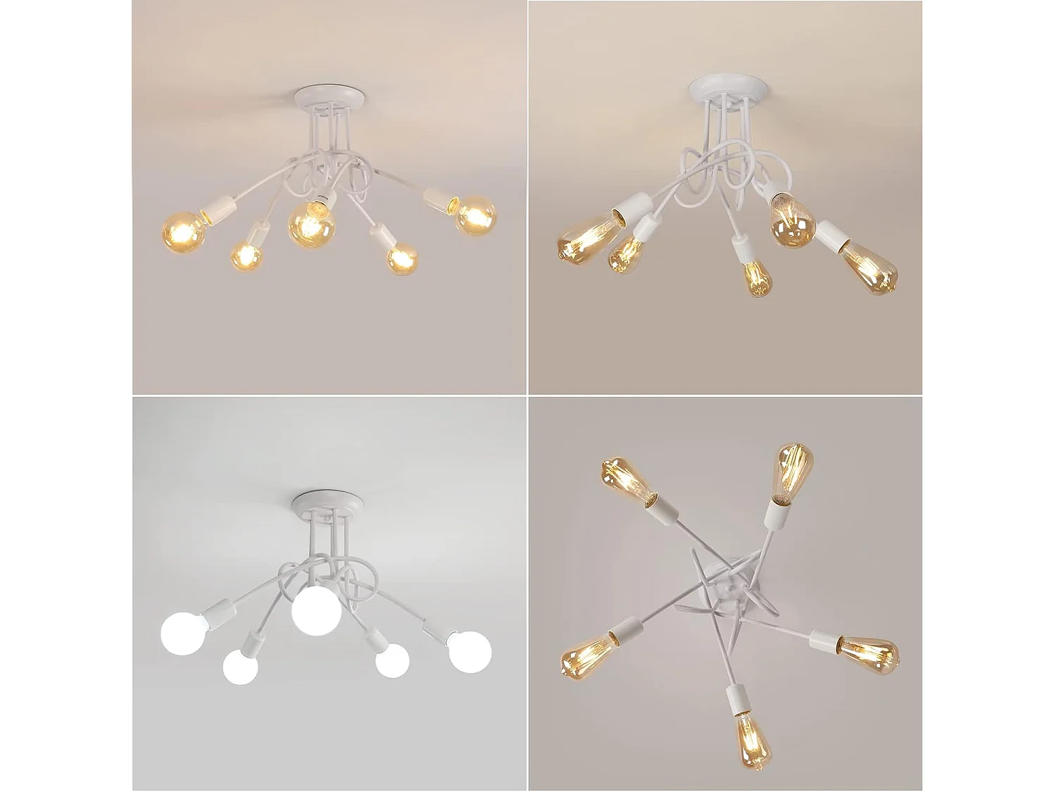 Plafonnier Industriel Vintage 5 Lumières DIY, Suspension Moderne en Fer pour Salon Chambre Cuisine, E27, Max 60W, Blanc (Sans Ampoules)