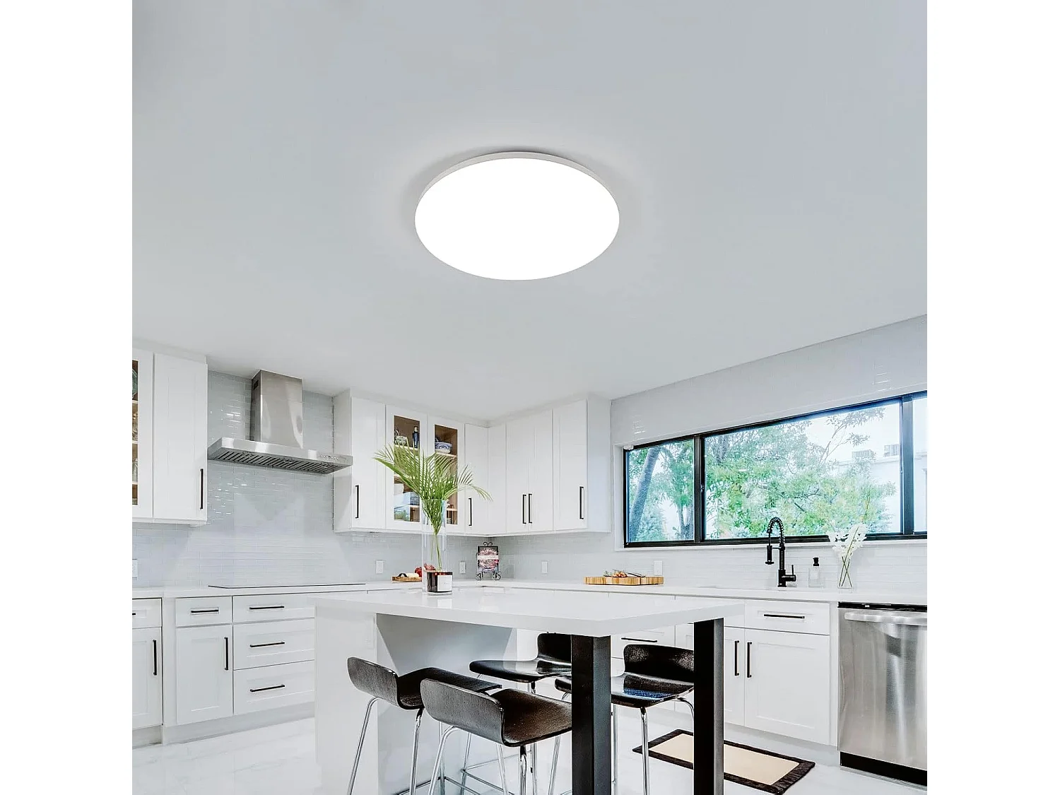 Plafonnier LED Blanc Rond de 30cm de Diamètre - 24W (Lumière Blanche 6500K) - Protection Anti-Insectes et Anti-Poussière