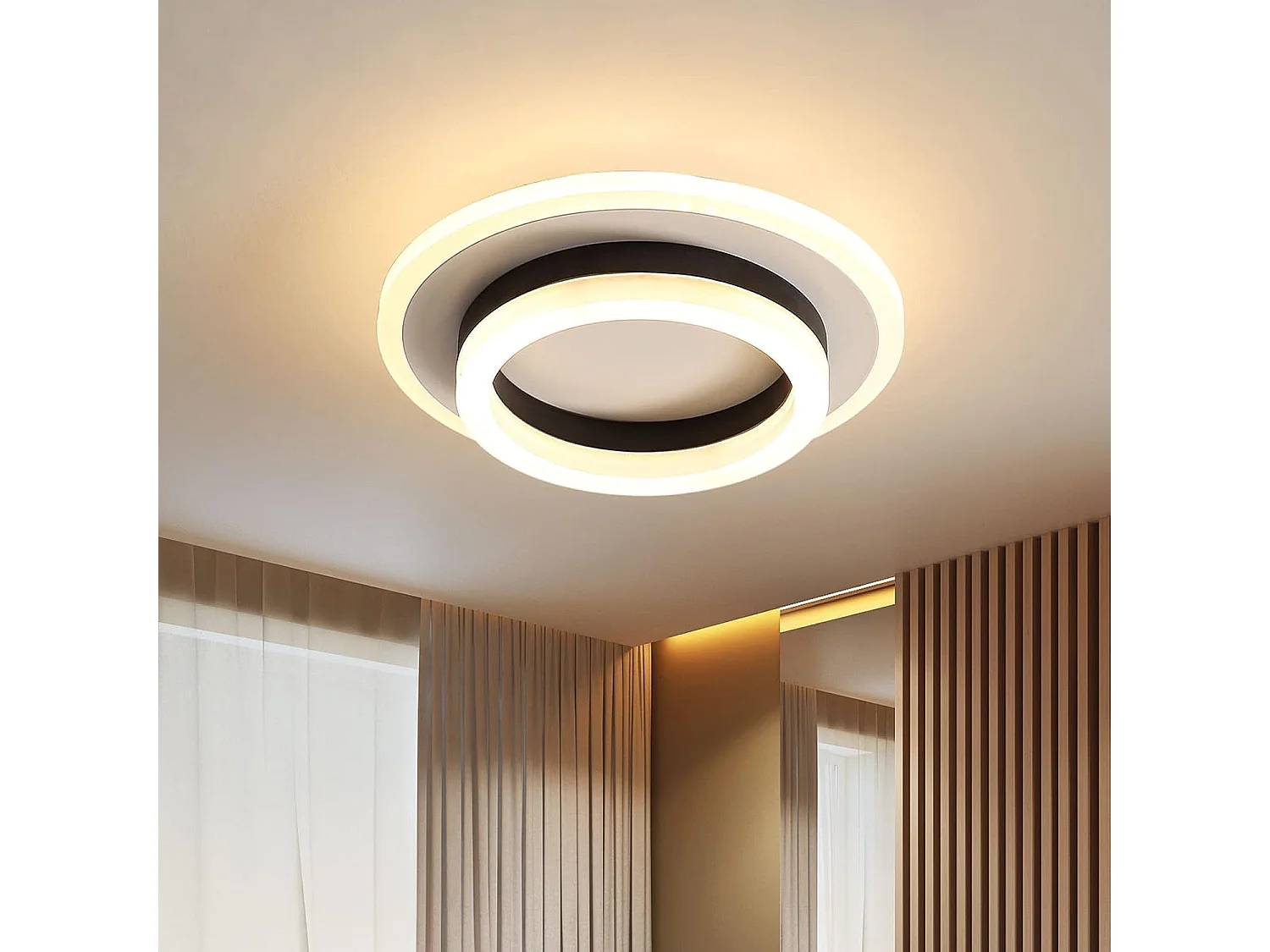 Plafonnier LED Rond, Lustre Design Moderne 20W, Lampes de Plafond en Métal Acrylique 3000K Adapté Pour Salle de Bain, Chambre, Cuisine,Bureau (Noir et Blanc)