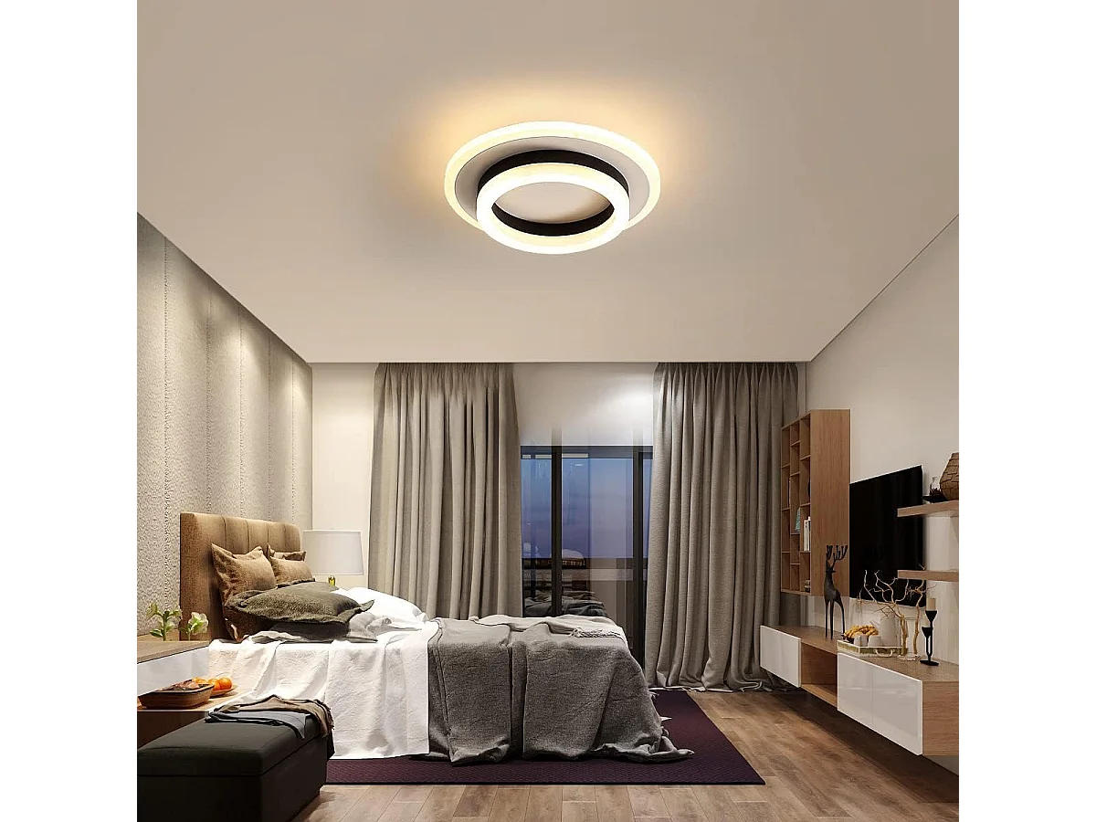 Plafonnier LED Rond, Lustre Design Moderne 20W, Lampes de Plafond en Métal Acrylique 3000K Adapté Pour Salle de Bain, Chambre, Cuisine,Bureau (Noir et Blanc)