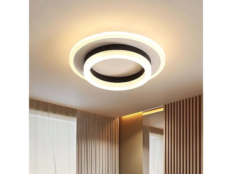 Plafonnier LED Rond, Lustre Design Moderne 20W, Lampes de Plafond en Métal Acrylique 3000K Adapté Pour Salle de Bain, Chambre, Cuisine,Bureau (Noir et Blanc)