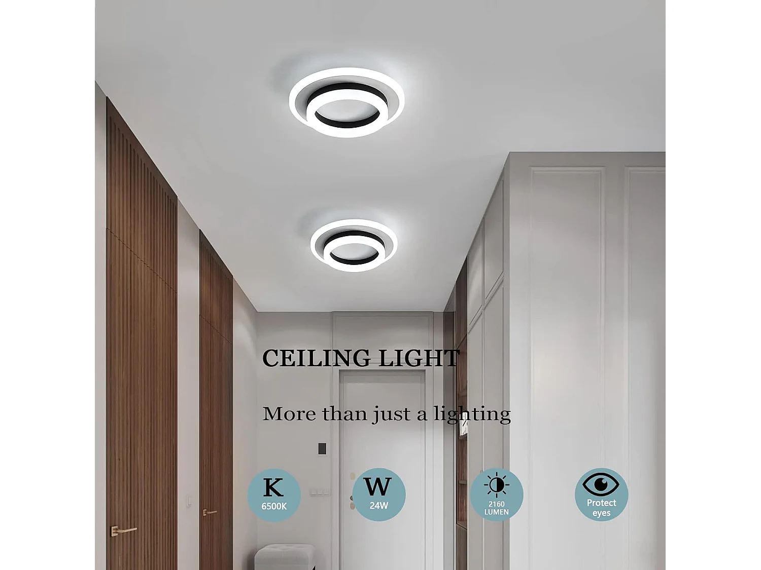 Plafonnier Led Moderne, Lampe de Plafond 24W, 1920 Lumen 6000 K, Luminaire Plafonnier Blanc froid 20 cm, Pour chambre à coucher, salon