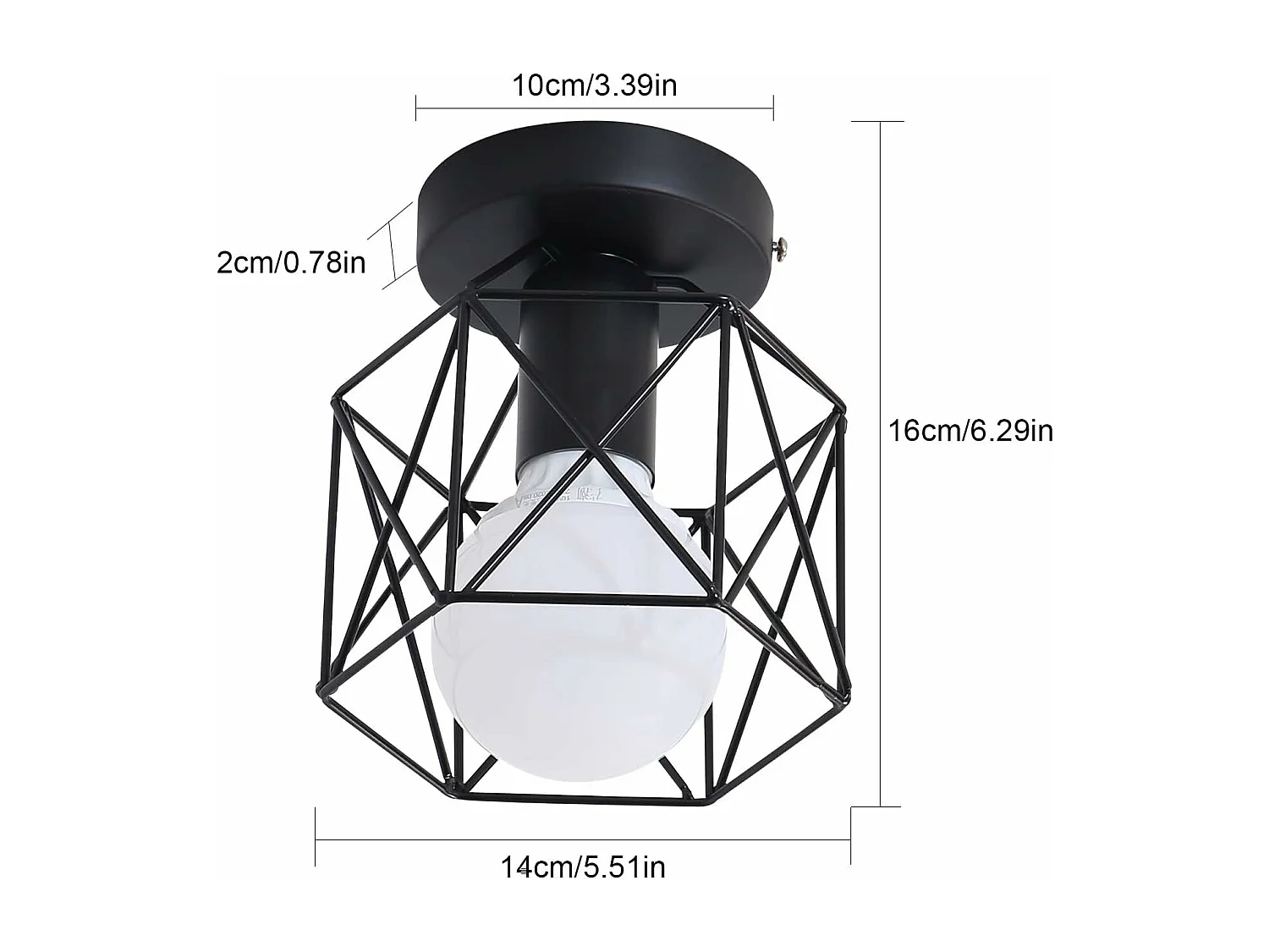 Plafonnier hexagonal en fer forgé noir en lot de 2 pour décoration intérieure (pour E27 sans ampoule)