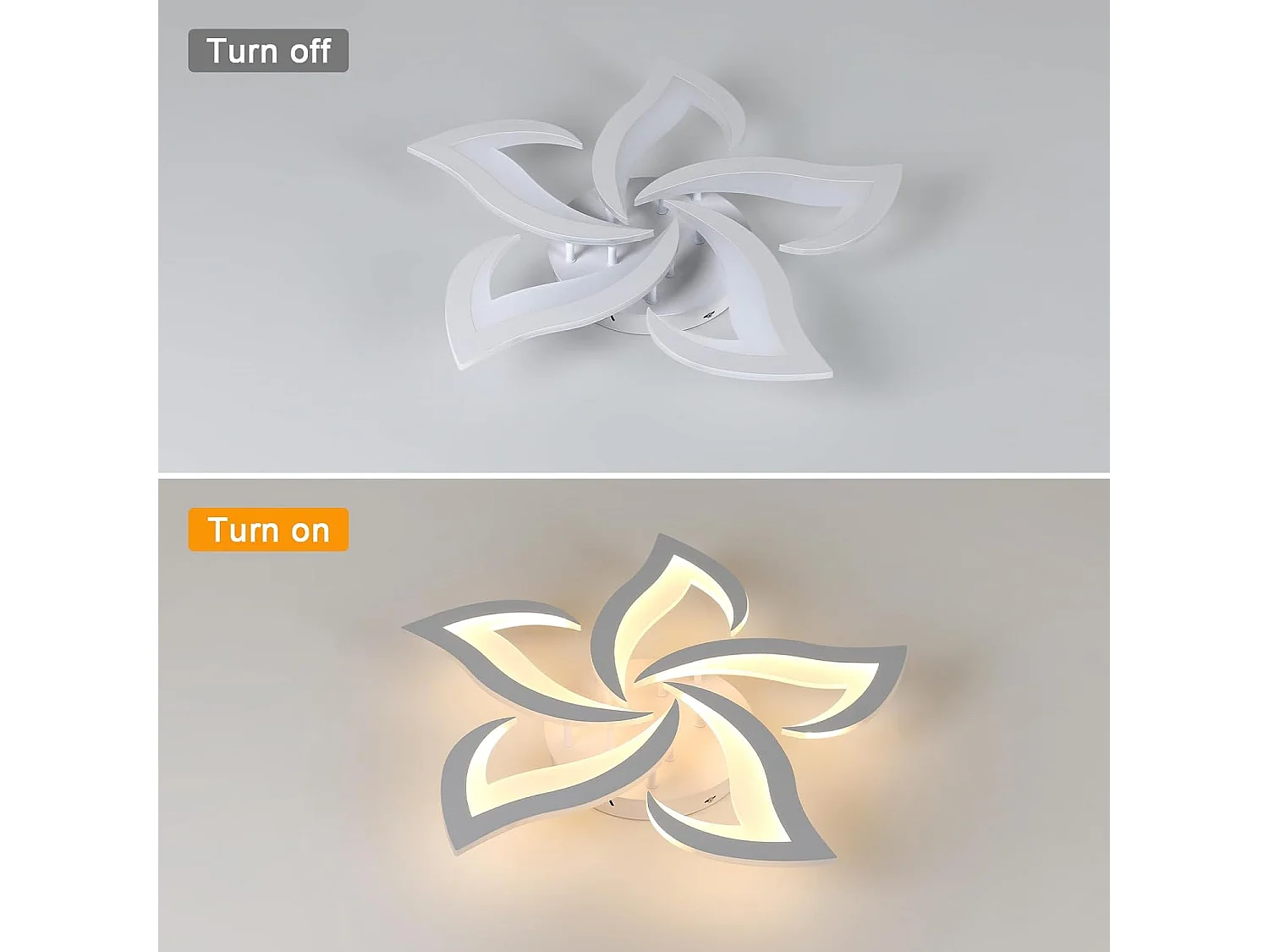 Plafonnier LED Moderne, 48W 6500LM en Acrylique, Fleur de Forme Créative, 5 Têtes, Blanc Chaud 3000K pour Salon, Chambre, Salle à Manger, Cuisine
