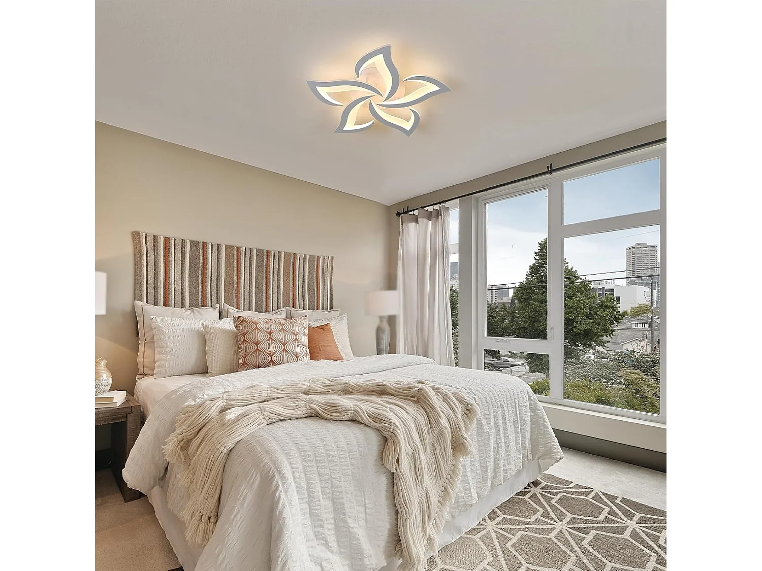 Plafonnier LED Moderne, 48W 6500LM en Acrylique, Fleur de Forme Créative, 5 Têtes, Blanc Chaud 3000K pour Salon, Chambre, Salle à Manger, Cuisine