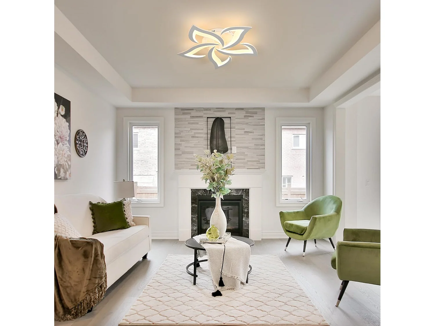 Plafonnier LED Moderne, 48W 6500LM en Acrylique, Fleur de Forme Créative, 5 Têtes, Blanc Chaud 3000K pour Salon, Chambre, Salle à Manger, Cuisine