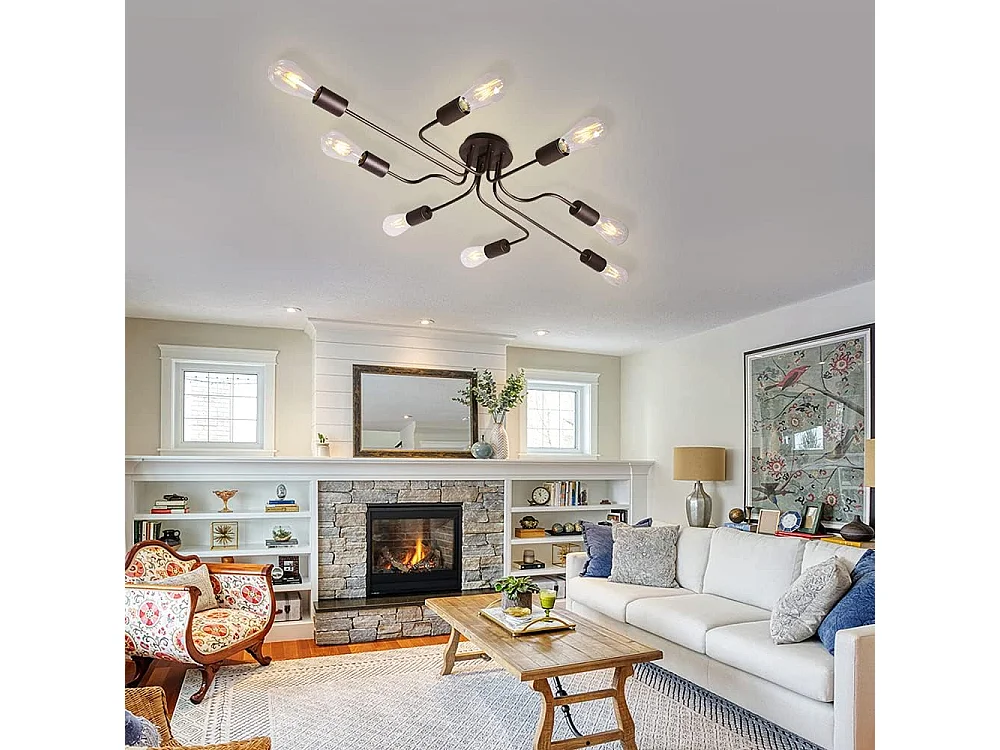 8 Lampe Lustre E27 Éclairage de Plafond Vintage ，Plafonnier Industriel en Metal Lampe Rétro, Pour Salon Cuisine Couloir Loft salle à manger Bar Café