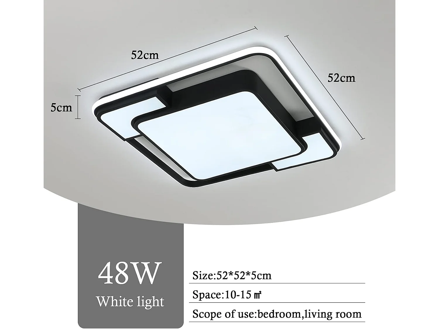 Plafonnier LED Carré (Spécification: 52*52*5 Diamètre 52cm 48w Lumière Blanche 220V)