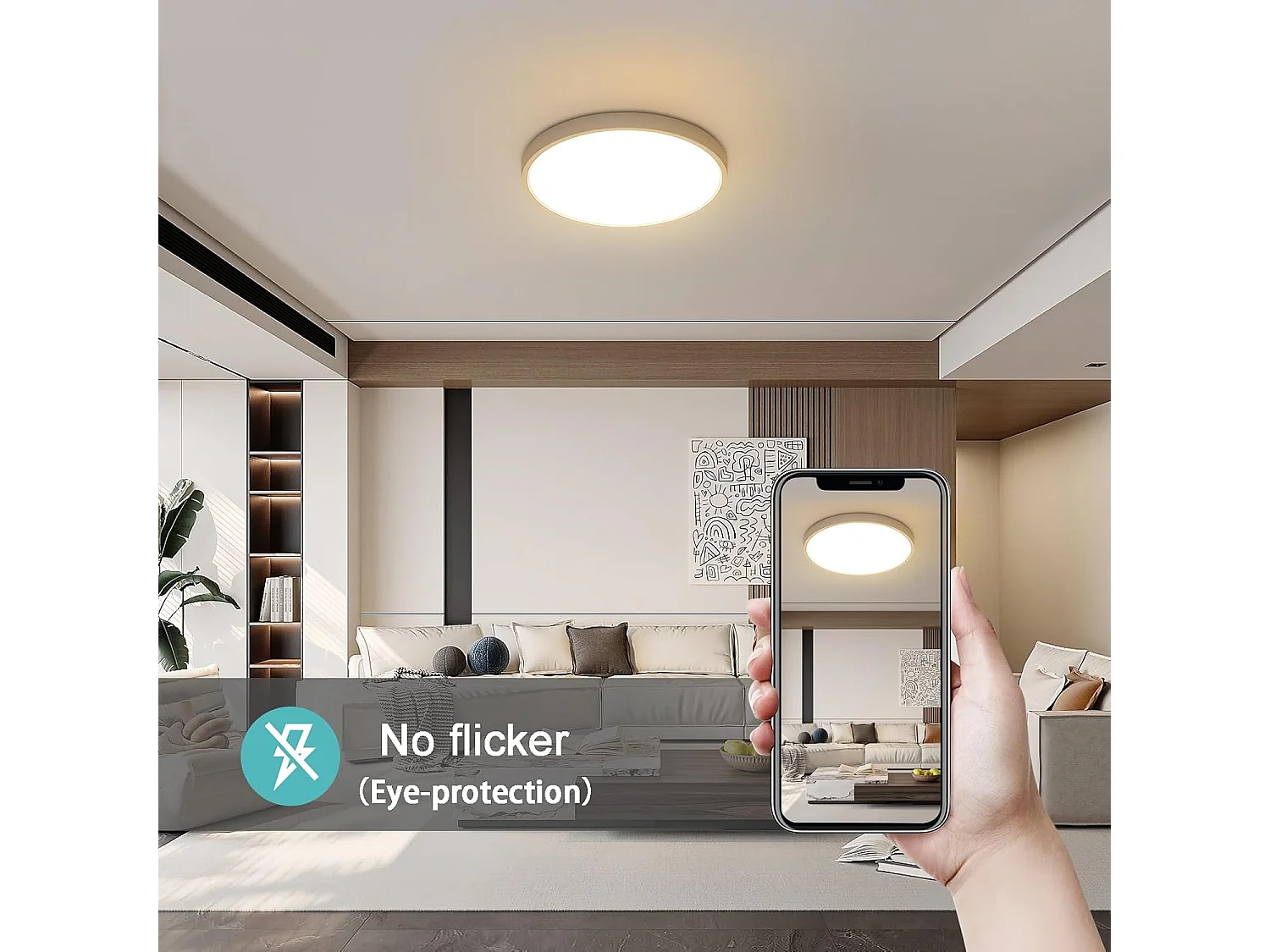 Plafonnier LED 36W IP44，Plafonnier Salon 40CM Moderne Ultra-mince，Luminaire Plafonnier Rond 3240LM 3000K Lumière Chaude pour Salle de Bain Salon Chambre