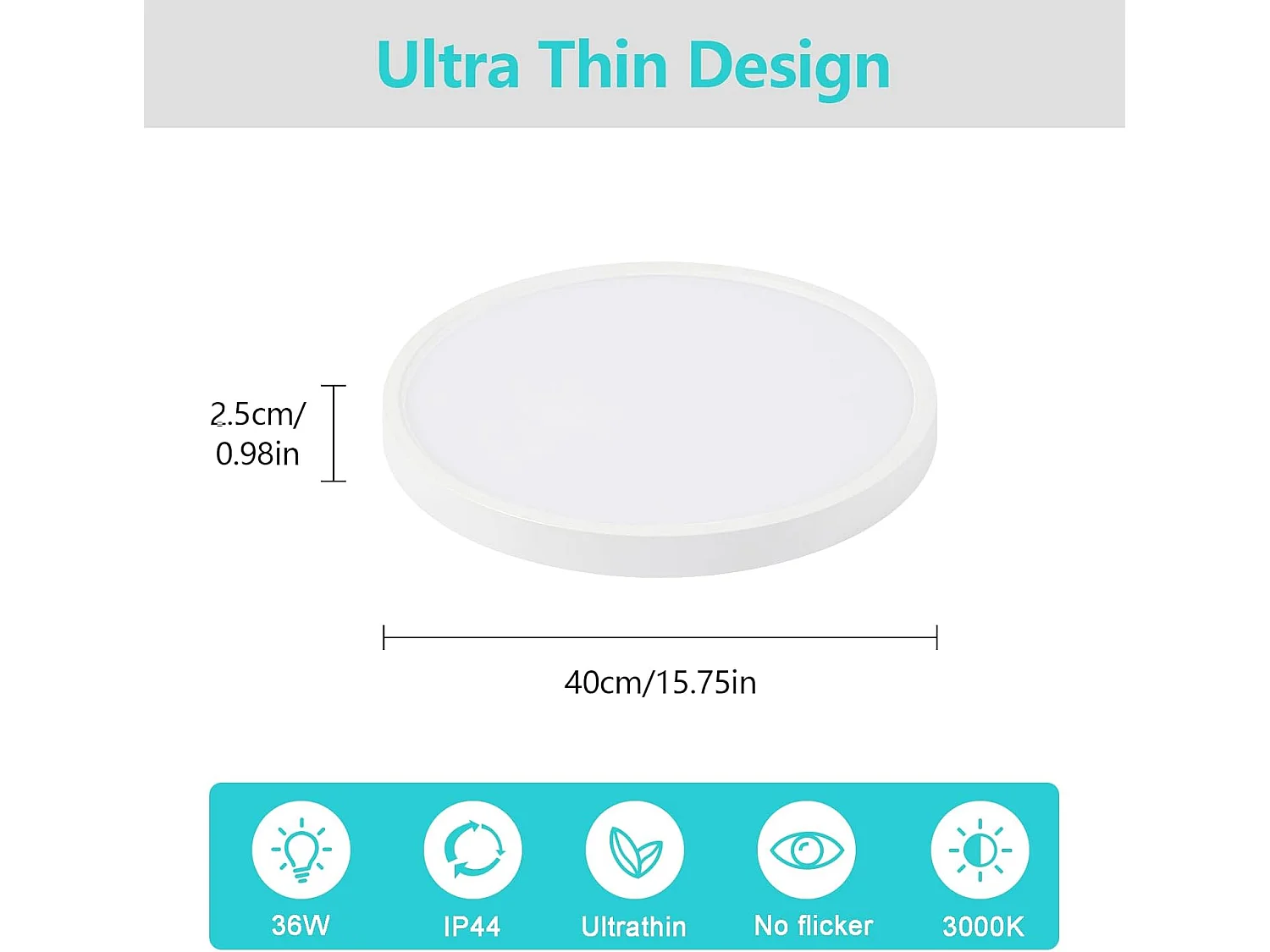 Plafonnier LED 36W IP44，Plafonnier Salon 40CM Moderne Ultra-mince，Luminaire Plafonnier Rond 3240LM 3000K Lumière Chaude pour Salle de Bain Salon Chambre