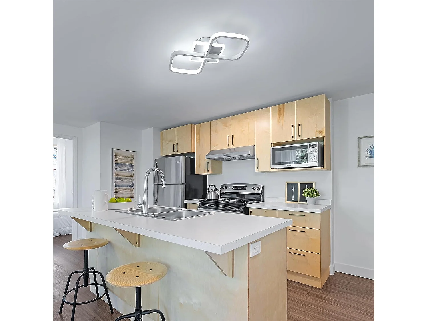 Plafonnier LED 36W Design moderne Cercle Carré Lampe de Plafond Blanc Froid 6000K Pour salon chambre à coucher salle à manger bureau Or