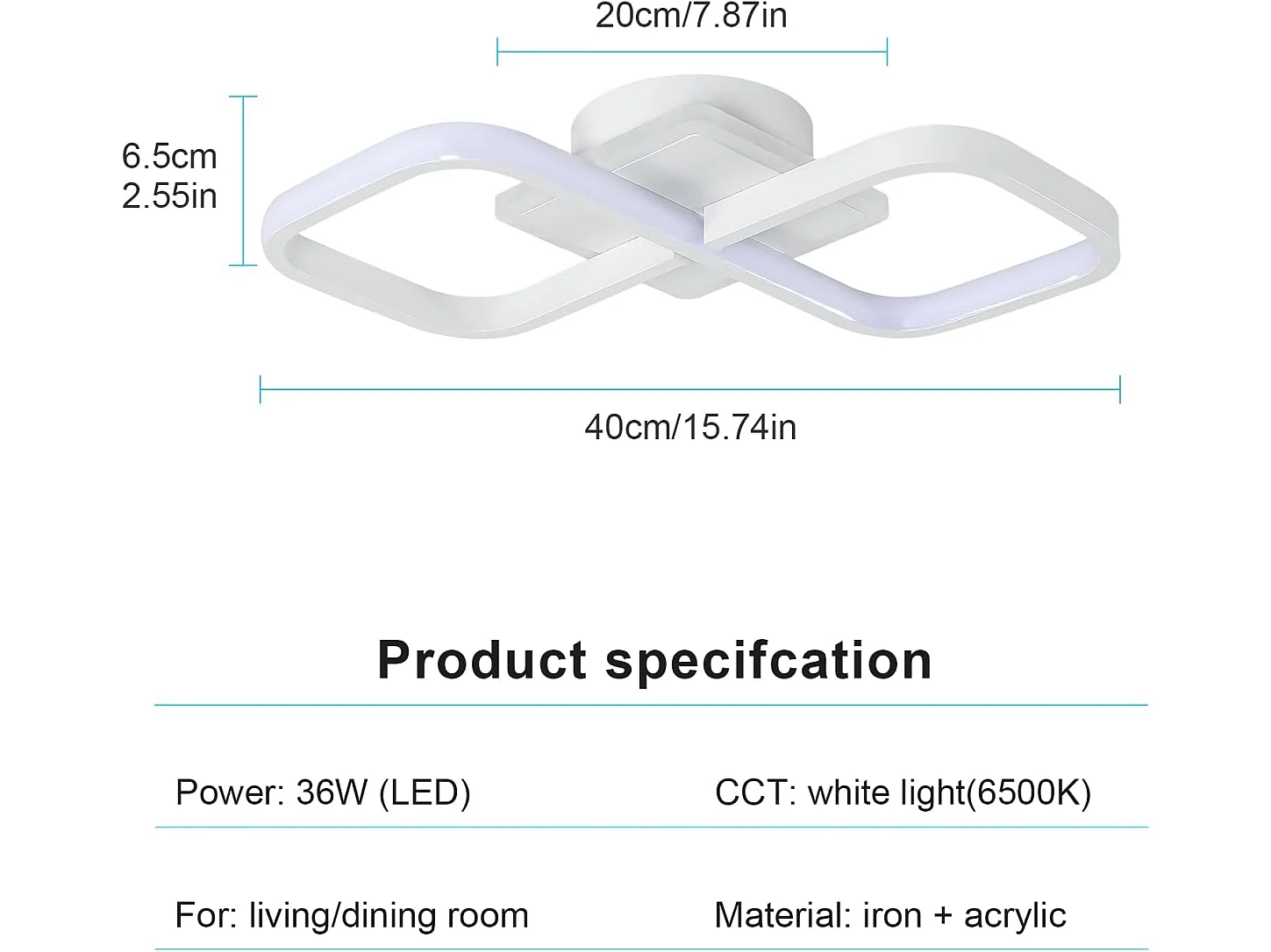 Plafonnier LED 36W Design moderne Cercle Carré Lampe de Plafond Blanc Froid 6000K Pour salon chambre à coucher salle à manger bureau Or