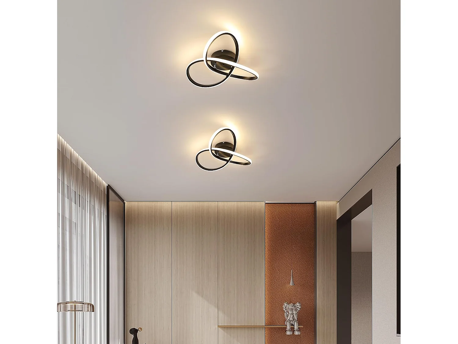Plafonnier LED Moderne Design Créatif en Aluminium Lampe de Lustre pour Cuisine Salon Chambre Salle à Manger（Noir 36W Dimmable avec la télécommande）