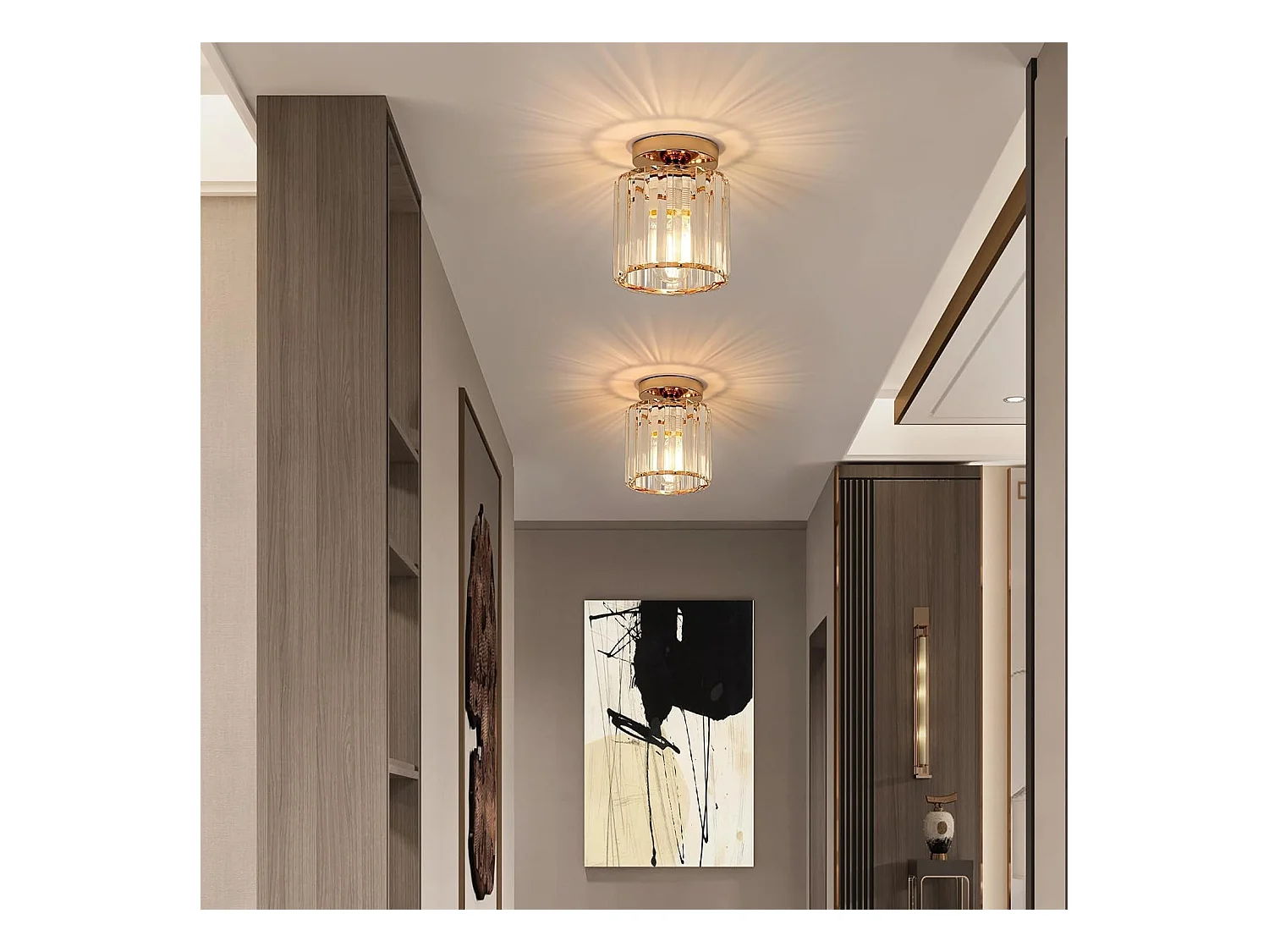 Plafonnier en Cristal Moderne, Luminaire Plafonnier Industriel,Lampe de Plafond Moderne Intérieur E27pour Couloir Entrée Chambre Salle à Manager Salon