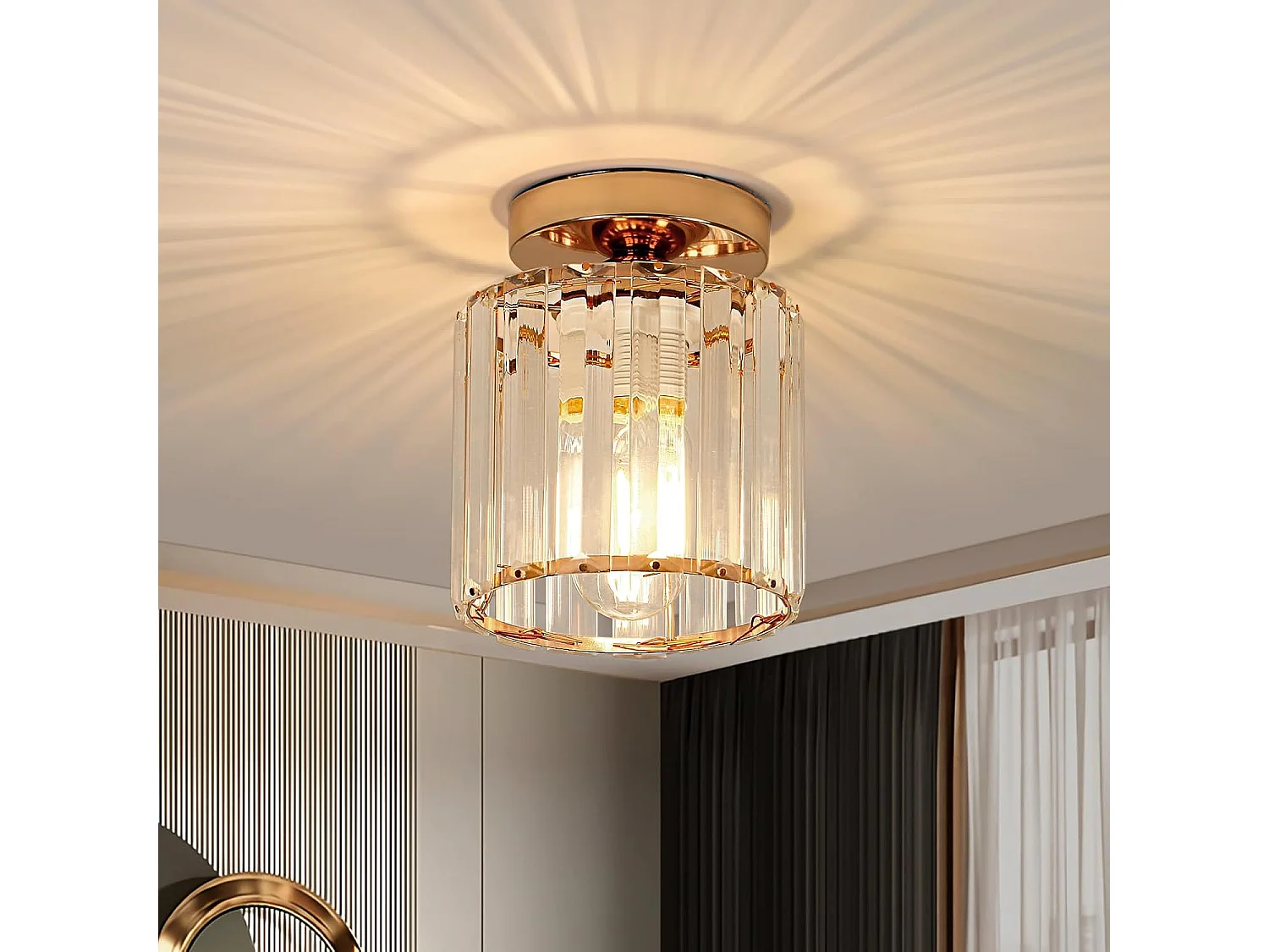 Plafonnier en Cristal Moderne, Luminaire Plafonnier Industriel,Lampe de Plafond Moderne Intérieur E27pour Couloir Entrée Chambre Salle à Manager Salon