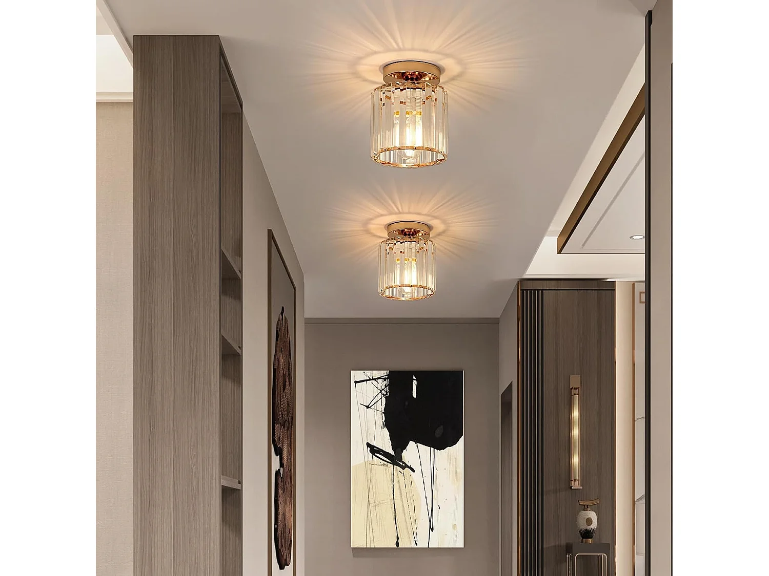 Plafonnier en Cristal Moderne, Luminaire Plafonnier Industriel,Lampe de Plafond Moderne Intérieur E27pour Couloir Entrée Chambre Salle à Manager Salon