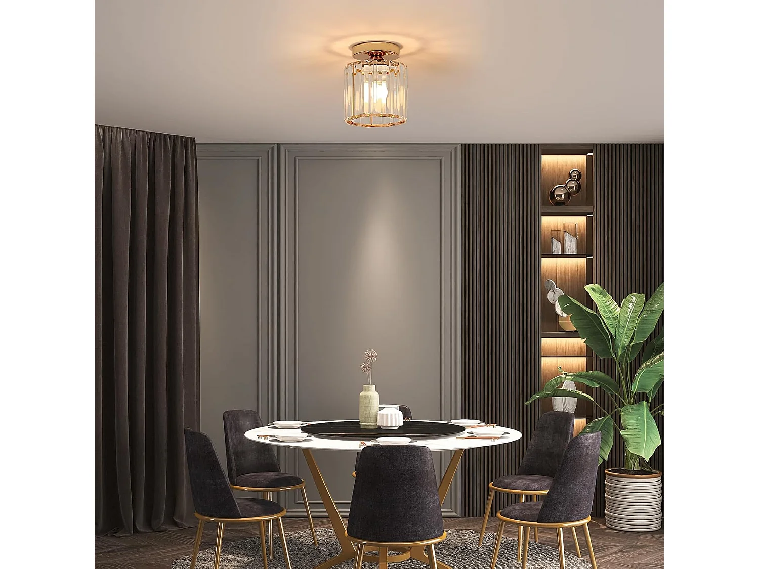 Plafonnier en Cristal Moderne, Luminaire Plafonnier Industriel,Lampe de Plafond Moderne Intérieur E27pour Couloir Entrée Chambre Salle à Manager Salon