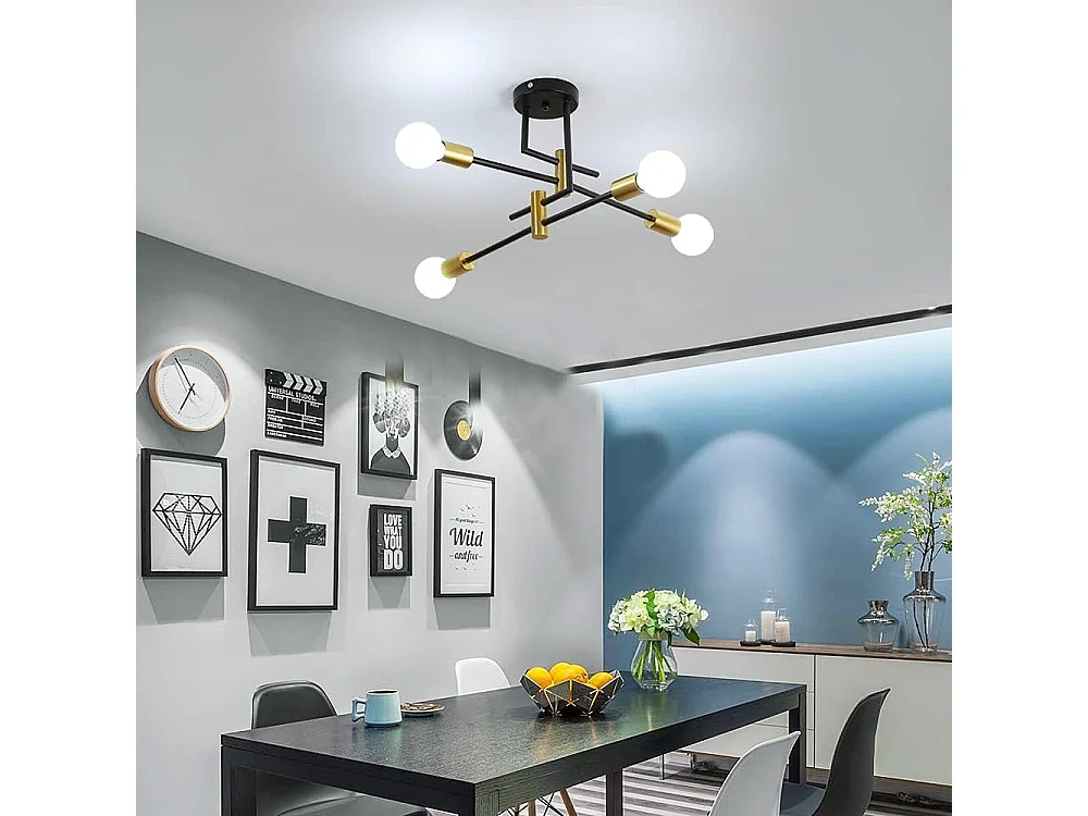 Plafonnier Vintage, Plafonniers industriels E27 Diamètre 70CM pour Chambre, Cuisine, Couloir, Lustres LED Modernes 4 Lumières (Ampoules non incluses)