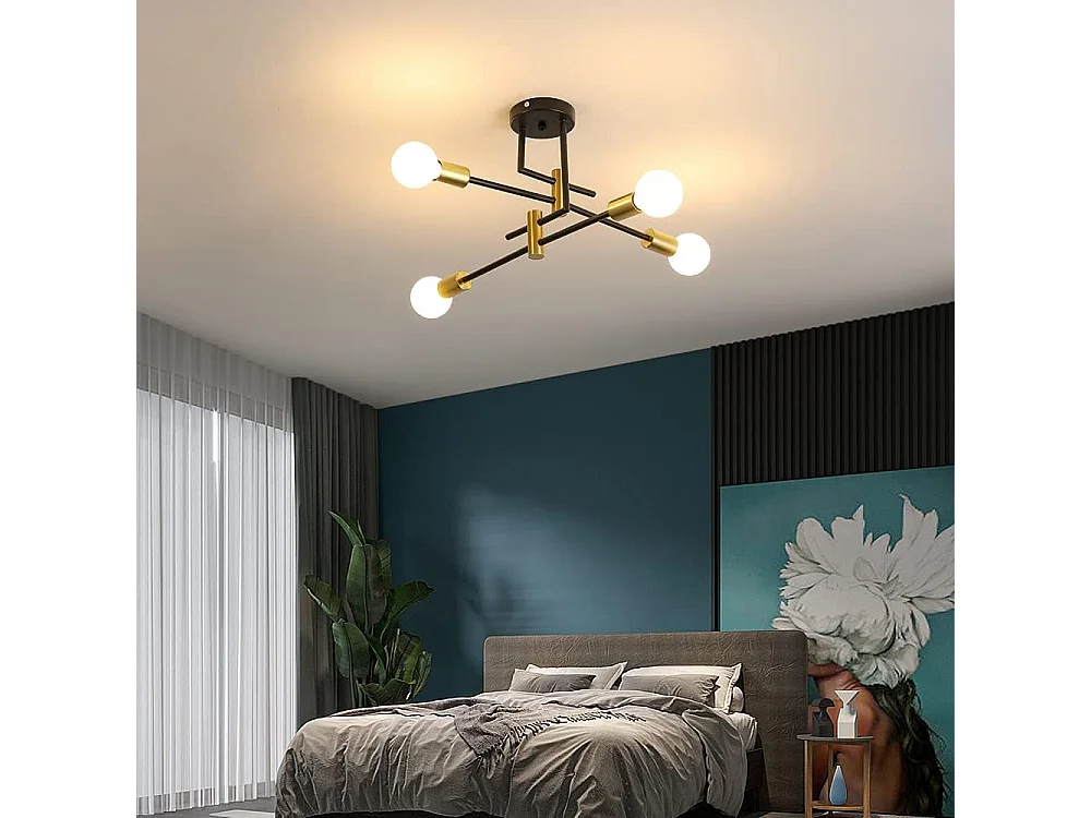 Plafonnier Vintage, Plafonniers industriels E27 Diamètre 70CM pour Chambre, Cuisine, Couloir, Lustres LED Modernes 4 Lumières (Ampoules non incluses)