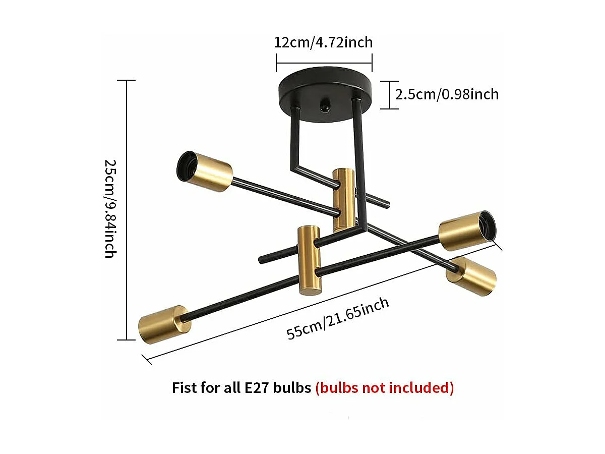 Plafonnier Vintage, Plafonniers industriels E27 Diamètre 70CM pour Chambre, Cuisine, Couloir, Lustres LED Modernes 4 Lumières (Ampoules non incluses)