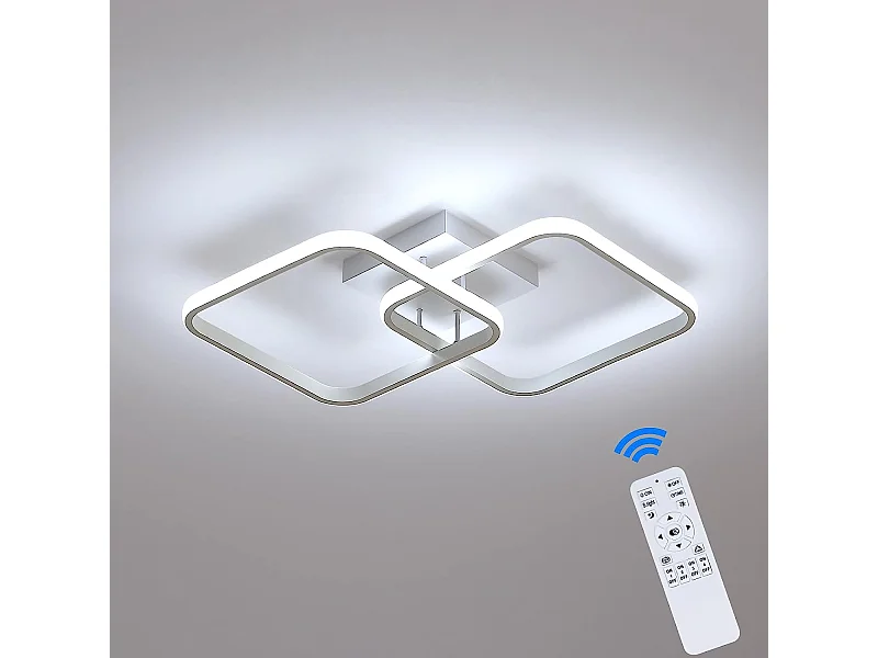 Plafonnier Led Dimmable 50W Moderne Cercle carré Lampe de Plafond 3000K-6000K Pour salon chambre à coucher salle à manger bureau Blanc