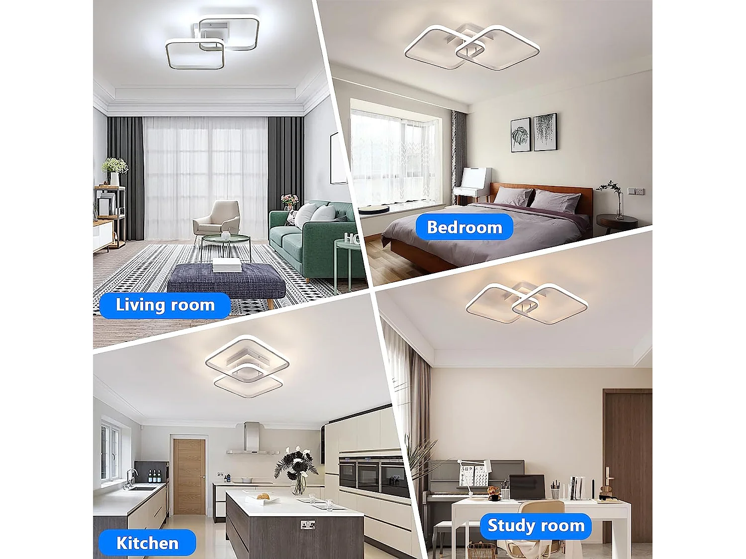 Plafonnier Led Dimmable 50W Moderne Cercle carré Lampe de Plafond 3000K-6000K Pour salon chambre à coucher salle à manger bureau Blanc