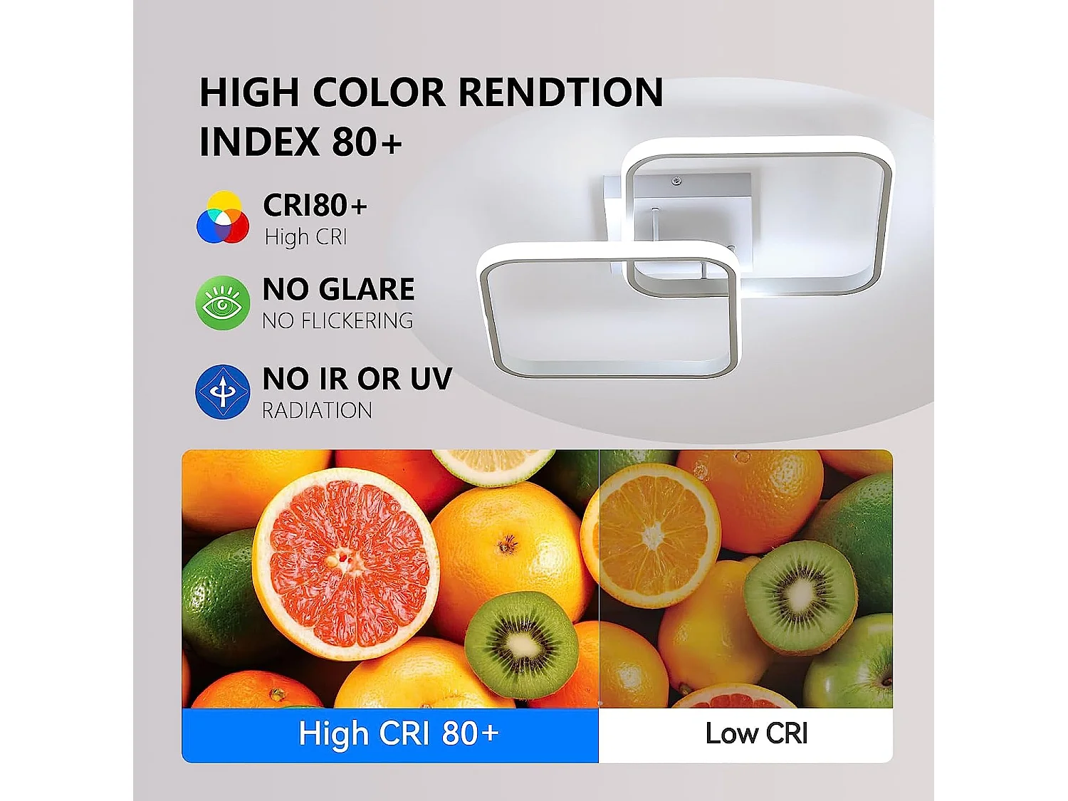 Plafonnier Led Dimmable 50W Moderne Cercle carré Lampe de Plafond 3000K-6000K Pour salon chambre à coucher salle à manger bureau Blanc