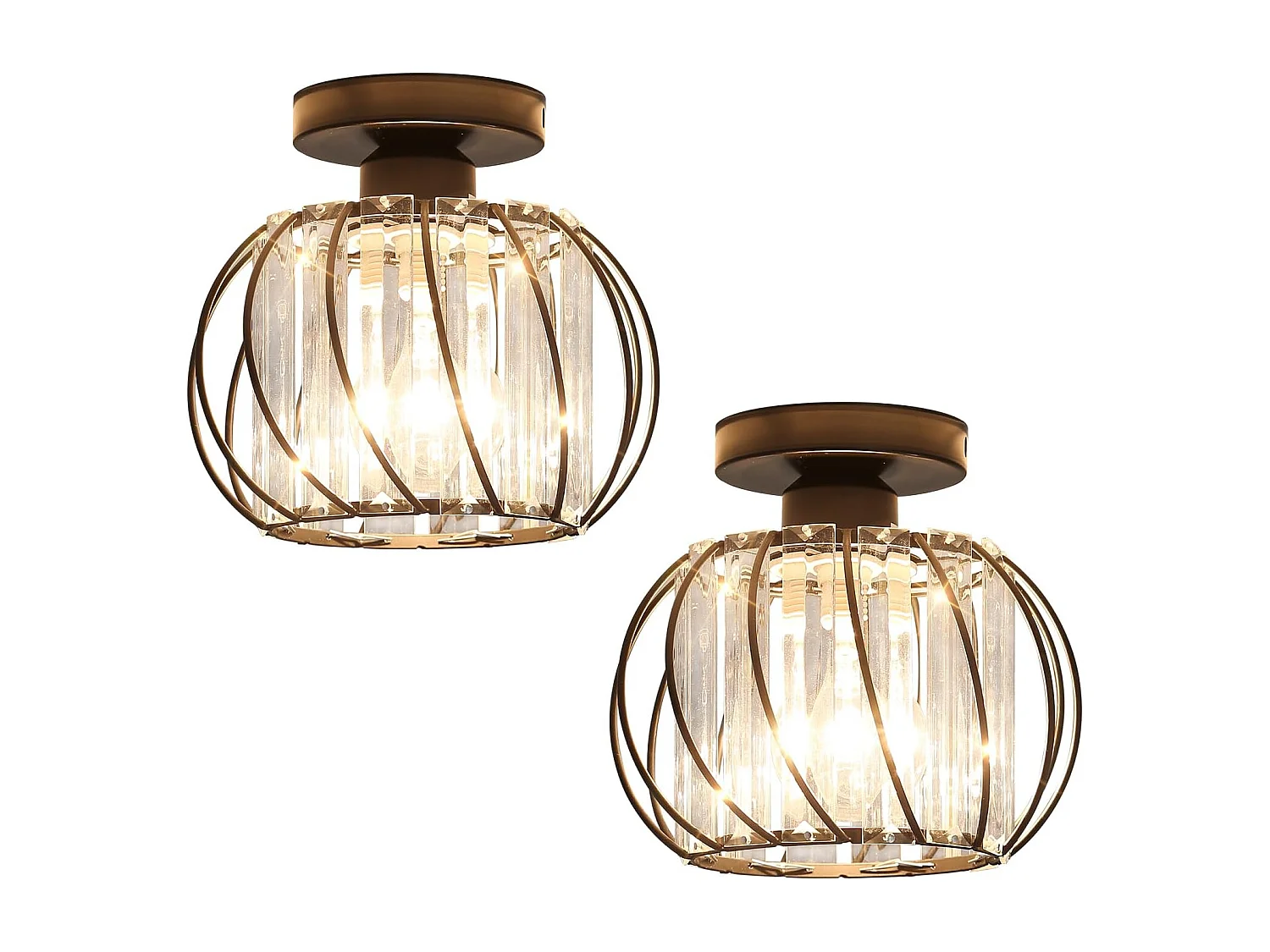 2 pièces Plafonnier en Cristal Moderne E27 Base Cage Lampe de Plafond Pour Cuisine Salle à Manger Chambre Couloir Entrée Balcon Noir (Ampoule non incluse)