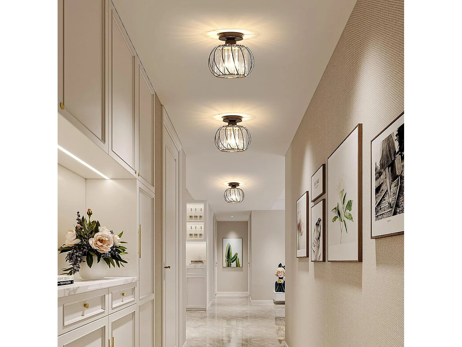 2 pièces Plafonnier en Cristal Moderne E27 Base Cage Lampe de Plafond Pour Cuisine Salle à Manger Chambre Couloir Entrée Balcon Noir (Ampoule non incluse)