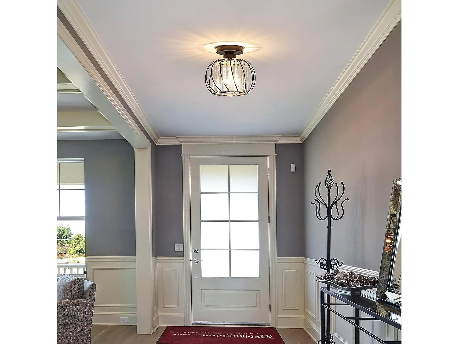 2 pièces Plafonnier en Cristal Moderne E27 Base Cage Lampe de Plafond Pour Cuisine Salle à Manger Chambre Couloir Entrée Balcon Noir (Ampoule non incluse)