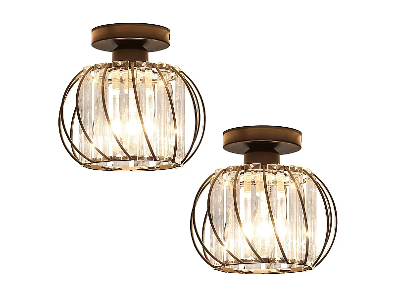 2 pièces Plafonnier en Cristal Moderne E27 Base Cage Lampe de Plafond Pour Cuisine Salle à Manger Chambre Couloir Entrée Balcon Noir (Ampoule non incluse)