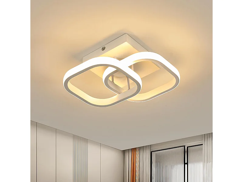 Plafonnier LED Carré Design Simple en Acrylique Blanc Idéal pour Chambre Salon Couloir（19W 3000K Lumière Blanche Chaud avec Détecteur de Mouvement）