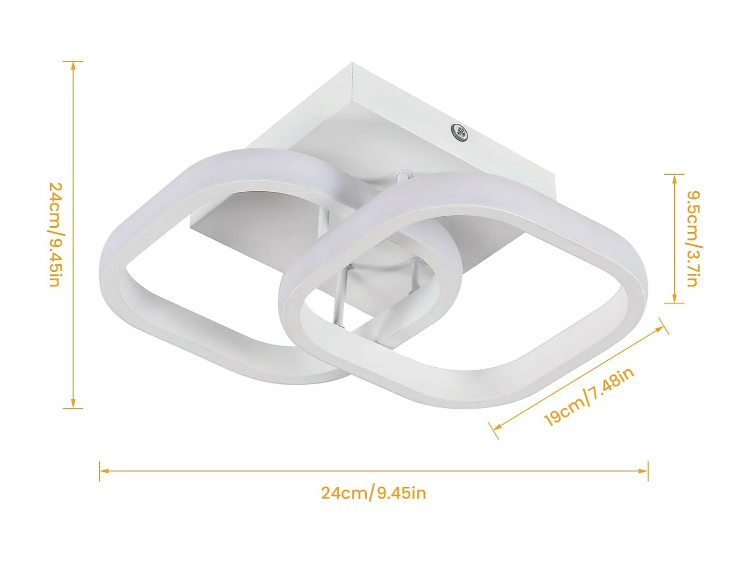 Plafonnier LED Carré Design Simple en Acrylique Blanc Idéal pour Chambre Salon Couloir（19W 3000K Lumière Blanche Chaud avec Détecteur de Mouvement）