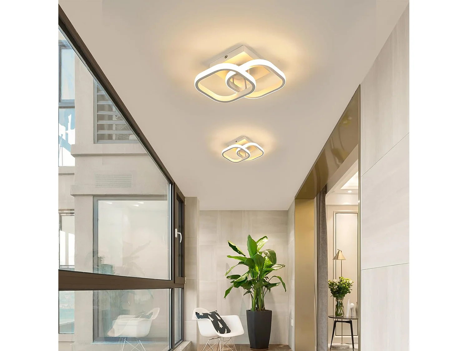 Plafonnier LED Carré Design Simple en Acrylique Blanc Idéal pour Chambre Salon Couloir（19W 3000K Lumière Blanche Chaud avec Détecteur de Mouvement）