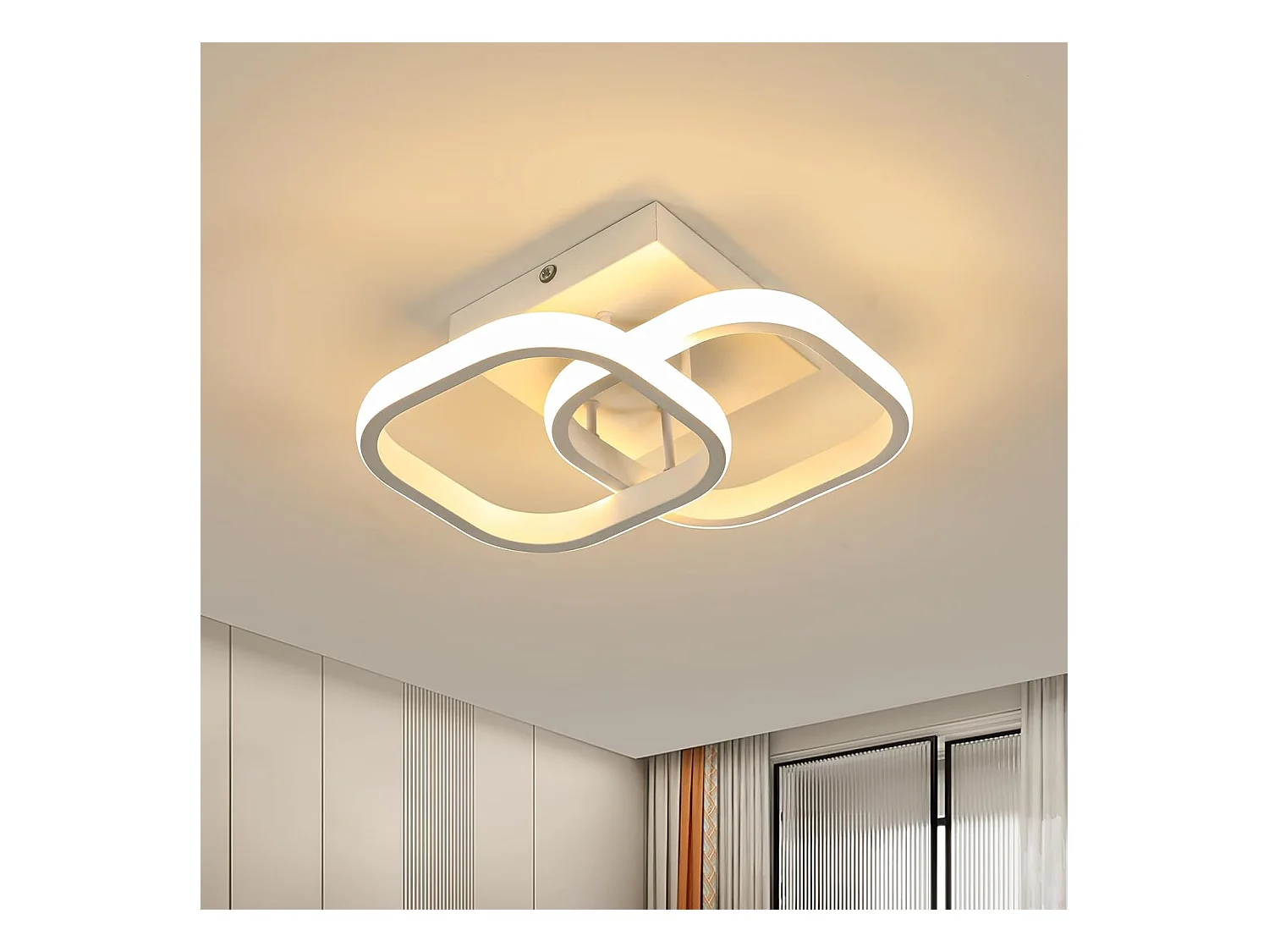 Plafonnier LED Carré Design Simple en Acrylique Blanc Idéal pour Chambre Salon Couloir（19W 3000K Lumière Blanche Chaud avec Détecteur de Mouvement）
