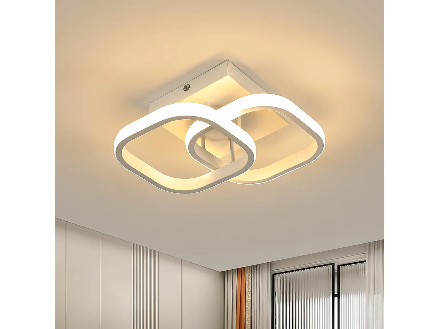 Plafonnier LED Carré Design Simple en Acrylique Blanc Idéal pour Chambre Salon Couloir（19W 3000K Lumière Blanche Chaud avec Détecteur de Mouvement）