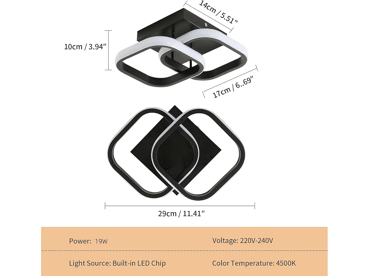 Plafonnier LED Moderne, Lampe de plafond en Acrylique 22W 2550LM, Plafonnier pour Salle à Manger, Cuisine, Studio, lumière 4500K Neutre