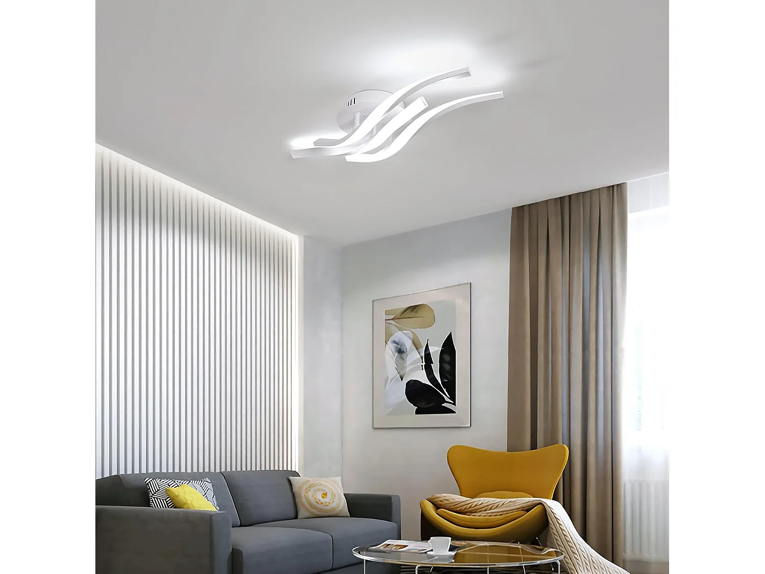 Plafonnier LED, Moderne Lampe de plafond 24W 2700LM, Créatif Luminaire Plafonnier pour Coucher Salon Salle de Bains,Blanc Froid 6500K, Longueur 52cm