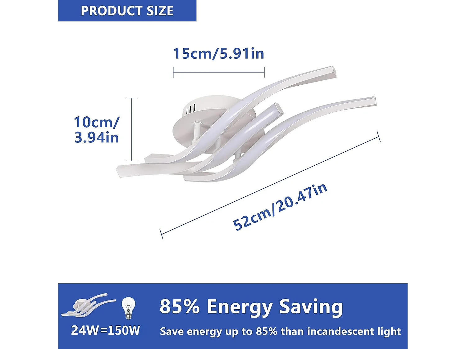 Plafonnier LED, Moderne Lampe de plafond 24W 2700LM, Créatif Luminaire Plafonnier pour Coucher Salon Salle de Bains,Blanc Froid 6500K, Longueur 52cm