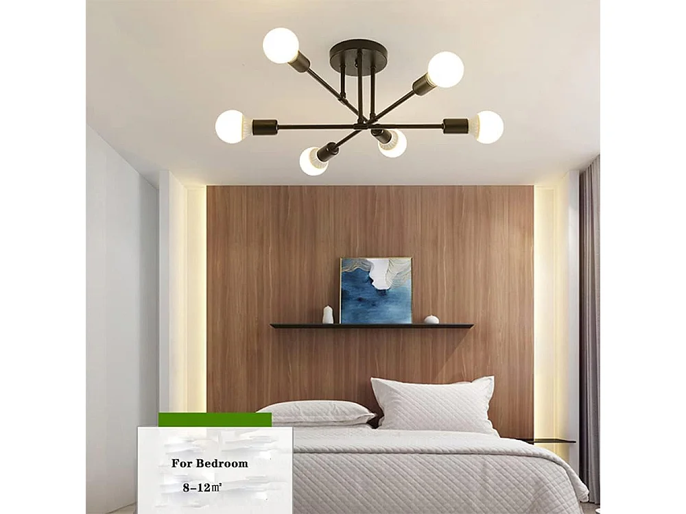 Sputnik Lustre 6 Lumières, Noir Finition Peinture E27 Suspension Luminaire Vintage Plafonnier Industriel Postuler à Salon Chambre Salle à Manger Café Bar